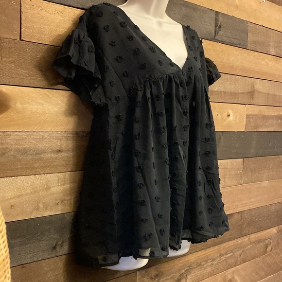 Black Swiss Dot Babydoll Blouse – Size Large 🖤 - Picture 3 of 12